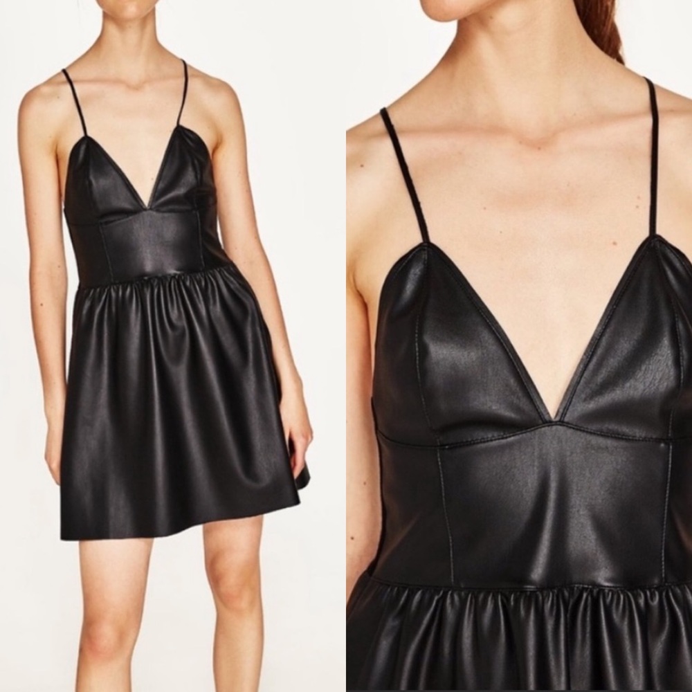 NWT Zara Faux Leather Mini Dress- Black